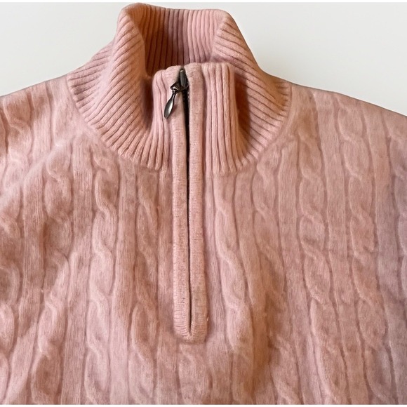 Peter Millar Cashmere 1/4 Zip Cable Knit Sweater Pink Women's M Runs Small - Picture 4 of 10